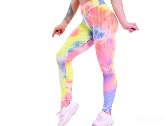 Pantalones de yoga teñidos anudados de cintura alta con elevación de cadera color melocotón multicolor